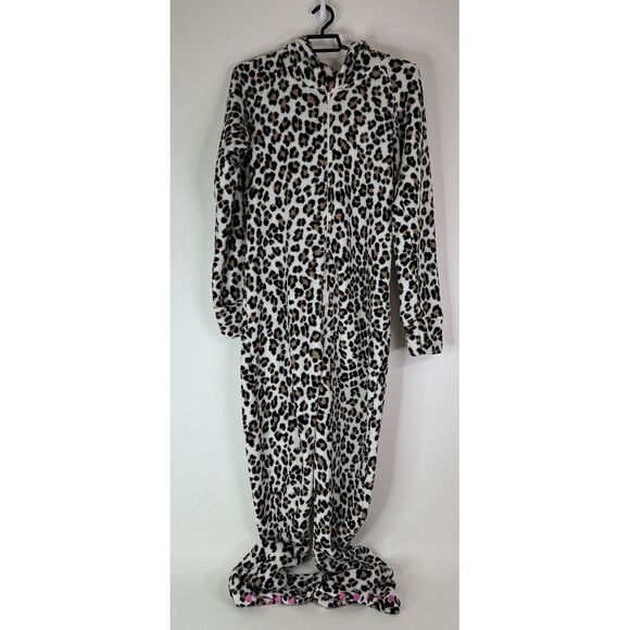 Jenni by Jennifer Moore Womens Size Medium Hooded Footie Pajamas Fleece‎ Leopard - Picture 1 of 7